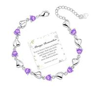 LUXYSODE Sterling Silver Love Heart Bracelet with Shiny Crystal Diamonds - Bracelets with Card Adjustable Charm Bracelet for Women & Girls Trendy Jewellery Birthday Gift (Heart-Purple)