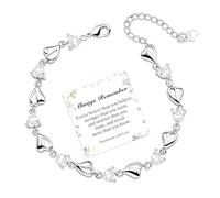 LUXYSODE Sterling Silver Love Heart Bracelet with Shiny Crystal Diamonds - Bracelets with Card Adjustable Charm Bracelet for Women & Girls Trendy Jewellery Birthday Gift (Heart-White)