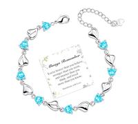 LUXYSODE Sterling Silver Love Heart Bracelet with Shiny Crystal Diamonds - Bracelets with Card Adjustable Charm Bracelet for Women & Girls Trendy Jewellery Birthday Gift (Heart-Blue)
