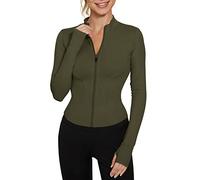 LUYAA Women's Workout Jacket Lightweight Zip Up Yoga Jacket Cropped Athletic Slim Fit Tops, Army Green, Medium