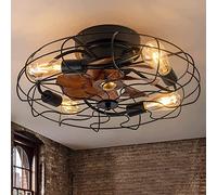 Luyaim Caged Ceiling Fan with Light,Industrial Bladeless Ceiling Fan with Lights, Farmhouse Cage Fandelier with Remote Control, Vintage Indoor Black Chandelier Fan for Living Room Dining Room