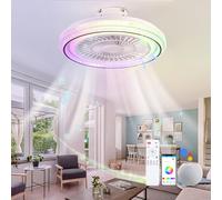 Luyaim RGB Ceiling Fan with Light and Bluetooth Music Speaker Kids LED Fan Light Ceiling Colour Changing with Alexa with Remote Control 6 Speed for Bedroom Living Room Party 7 Blade Ceiling Fans