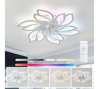 Luyaim RGB Ceiling Fan with Lights and Remote Control Reversible Quiet DC Motor Bedroom Fan Light LED Dimmable Living Room White Modern Flower Ceiling Fan Designs, 6 Lights, 6 Speed, Memory Function
