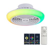 Luyaim Small Alexa RGB Smart Colour Changing Ceiling Lights with Bluetooth Speaker - LED Fan Light Ceiling Smart Dimmable Chandelier with Fan Bedroom, 6-Speed DC Motor, Timer App Remote-White-B