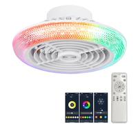 Luyaim Small Alexa RGB Smart Colour Changing Ceiling Lights with Bluetooth Speaker - LED Fan Light Ceiling Smart Dimmable Chandelier with Fan Bedroom, 6-Speed DC Motor, Timer App Remote-White-A