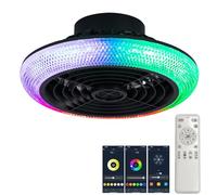 Luyaim Small Alexa RGB Smart Colour Changing Ceiling Lights with Bluetooth Speaker - LED Fan Light Ceiling Smart Dimmable Chandelier with Fan Bedroom, 6-Speed DC Motor, Timer App Remote-Black-A