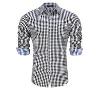 LUYANA Men Traditional Plaid Shirts German Bavarian Oktoberfest Button Down Dress Shirts Black XL