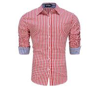 LUYANA Men Traditional Plaid Shirts German Bavarian Oktoberfest Button Down Dress Shirts Red XL