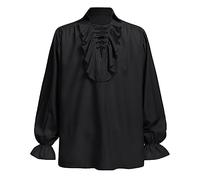 LUYANA Men's Black XXL Medieval Pirate Shirt Ruffle Colonial Gothic Costume
