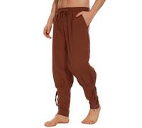 LUYANA Mens Medieval Renaissance Linen Pants Pirate Costume | Elastic Waistband, Adjustable Drawstring Ankle Cuffs, Comfortable Trousers For Viking, Pirate, Or Renaissance Costumes
