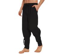LUYANA Mens Medieval Renaissance Linen Pants Pirate Costume | Elastic Waistband, Adjustable Drawstring Ankle Cuffs, Comfortable Trousers For Viking, Pirate, Or Renaissance Costumes