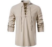 LUYANA Mens Medieval Shirt Long Sleeve Top Pirate Costume Khaki XL