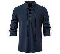 LUYANA Mens Medieval Shirt Long Sleeve Top Pirate Costume Navy XL