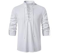 LUYANA Mens Medieval Shirt Long Sleeve Top Pirate Costume White 2XL