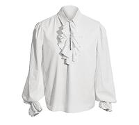 LUYANA Steampunk Vampire Shirt for Men Medieval Pirate Colony Renaissance Top Costume White 3XL