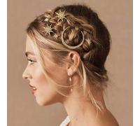 LUYANFX Pack of 3 Rhinestone Moon & Star Hair Clips, Wedding & Party Hair Pins, Gold, 3 Pieces, For Women and Girls