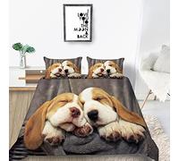 LUYAPOND Basset Hound Bedding Double Bed Set, Luxury Soft Microfiber Bedding Set for Kids Teens Adult, 1 Quilt Cover 200x200 cm with Zipper and 2 Pillowcases 50x75 cm