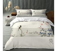 LUYAPOND Bird Single Duvet Cover Set Chinese Painting Style Single Bedding Sets, Luxury Soft Microfibre with Zip, Include 1 Quilt Cover 135x200 and 2 Pillowcases 50x75 cm