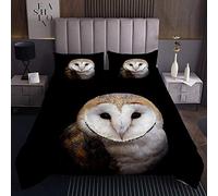 LUYAPOND Black Barn Owl Bedding Double Bed Set, Luxury Soft Microfiber Bedding Set for Kids Teens Adult, 1 Quilt Cover 200x200 cm with Zipper and 2 Pillowcases 50x75 cm