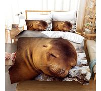 LUYAPOND Brown Sea Lion King Size Bedding Sets, Luxury Soft Microfiber Bedding Set for Kids Teens Adult, 1 Quilt Cover 230x220 cm with Zipper and 2 Pillowcases 50x75 cm