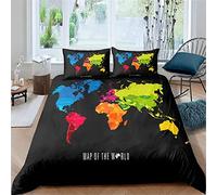 LUYAPOND Colored World Map Bedding Double Bed Set, Luxury Soft Microfiber Bedding Set for Kids Teens Adult, 1 Quilt Cover 200x200 cm with Zipper and 2 Pillowcases 50x75 cm