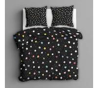 LUYAPOND Colorful Stars Superking Duvets Sets Black Bedding, Luxury Soft Microfibre with Zip Super King Duvet Set, Include 1 Quilt Cover 260x220 and 2 Pillowcases 50x75 cm