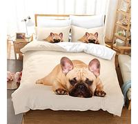 LUYAPOND French Bulldog Bedding Double Bed Set, Luxury Soft Microfiber Bedding Set for Kids Teens Adult, 1 Quilt Cover 200x200 cm with Zipper and 2 Pillowcases 50x75 cm