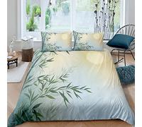 LUYAPOND Green Bamboo Leaves King Size Bedding Sets, Luxury Soft Microfiber Bedding Set for Kids Teens Adult, 1 Quilt Cover 230x220 cm with Zipper and 2 Pillowcases 50x75 cm