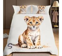 LUYAPOND Lion Cub Superking Duvets Sets Felidae Bedding, Luxury Soft Microfibre with Zip Super King Duvet Set, Include 1 Quilt Cover 260x220 and 2 Pillowcases 50x75 cm
