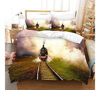 LUYAPOND Steam Train King Size Bedding Sets, Luxury Soft Microfiber Bedding Set for Kids Teens Adult, 1 Quilt Cover 230x220 cm with Zipper and 2 Pillowcases 50x75 cm
