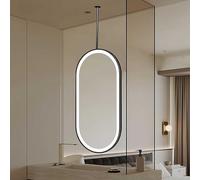 Luyckfrazy Oval Bathroom LED Lights Mirror, Wall Mounted Vanity Mirror with Black Metal Frame and Ceiling Hanging Boom, Creative Decorative Mirror for Living Room Bedroom(50cmx60cm)
