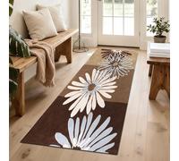Luyckfrazy Passage Area Rugs Washable Carpet Runner for Hallway Kitchen Hall Stairs Corridor, Narrow Runner Rug with Non Slip Backing, Floor Mat - Brown/White Flowers(100×350cm/3.3ft×11.5 ft)
