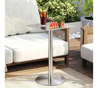 Luyckfrazy Stainless Steel Square Bar Table, Kitchen Dining Table Stylish Sofa Side Tables for Garden Outdoor Patio Bistro Cafe Reception Area(40x40x75cm)