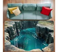 Luyemci 3D Cliff Area Rug for Bedroom, 160x230cm, Canyon River Indoor Carpets, Indoor Decor Breathable Non-Skid Carpet, Pet Friendly Low Pile Non-Shedding Thin Rugs for Bedside Entryway Hallway