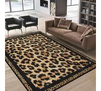 Luyemci Black Cheetah Print Runner Rugs, 120x180cm, Sexy Luxury Leopard Print Bedside Area Carpet, Low Pile Easy Clean Home Decor Rug, Absorbent Rubber Backed Playing Mat for Kids Teen Nursery
