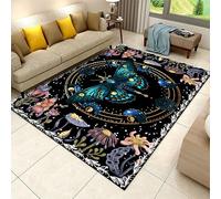 Luyemci Boho Botanical Floral Rugs for Living Room, 140x200cm, Moth Butterfly Star Moon Runner Rug, Easy Clean Pet Friendly Entryway Throw Carpet, Dirty Resistant Washable Mat for Kids Bedroom