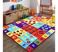 Luyemci Children's Education Area Carpets, 80x150cm, Learning Letters Numbers Colors Playing Mats, Rubber Backed Durable Washable Carpet, Thin Foldable Dirty Resistant Rugs for Living Room