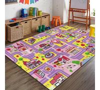 Luyemci City Traffic Road Area Rug, 60x110cm, Educational Learning Purple Nursery Decor Mat, Cozy Thin Low Pile Breathable Carpet, Reduce Noise Soft Absorbent Rugs for Indoor Entrance Nursery