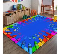 Luyemci Colorful ABC Alphabet Area Rugs, 70x140cm, Crayon Painting Floor Carpet, Low Pile Machine Washable Playing Mat, with Non Slip Backing Breathable No Crease Carpet for Study Room Bedroom