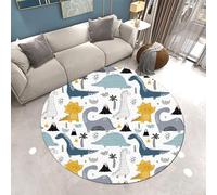 Luyemci Dinosaur Round Kids Carpet, 120cm Diameter, Tropical Jungle Dinosaur Coconut Tree Classroom Rugs, Absorbent Easy Clean Playing Mat, Foldable Washable Nursery Decor Printed Carpet for Porch