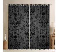 Luyemci Horror Skull Blackout Window Curtain Mysterious Gothic Style Print Window Drapes Treatment Top Grommet Light Blocking Energy Saving Privacy Drapes for Bedroom Home, W55 x L63 x 2 Panels