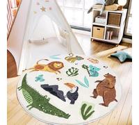 Luyemci Kids Play Rugs, 160cm Diameter, Cute Animal Zoo Jungle Children's Carpet, Bedroom Decor Ultra Soft Non-Shedding Rug, Fade Resistant Easy Clean Reduce Noise Carpets for Sofa Nursery Bedside