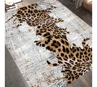 Luyemci Leopard Print Decor Living Room Rug, 70x140cm, Neutral Style Leopard Carpet for Entryway, Low Pile Easy Clean Apartment Rugs, Absorbent Rubber Backed Playing Mat for Office Nursery
