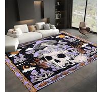 Luyemci Mushroom Skull Indoor Rugs, 80x150cm, Hippie Sun Moon Stars Clouds Area Rug for Living Room, Gothic Mushroom Decorative Entrance Rug, Durable Throw Carpet for Dining Room Office