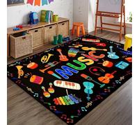 Luyemci Music Children's Carpet, 100x150cm, Musical Instruments Drums Guitars Notes Indoor Rugs, Cozy Thin Absorbent Hallway Rug, Breathable Dirty Resistant Easy Clean Mat for Kitchen Porch