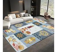 Luyemci Nautical Lighthouse Indoor Carpet, 160x230cm, Coastal Beach Coast Home Decor Carpets, Ocean Sailing Fade Resistant Rug, Soft Reduce Noise Durable Floor Area Mats for Hallway Entrance