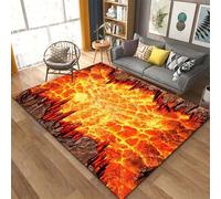 Luyemci Optical Illusions Magma Area Carpets, 70x140cm, Volcano Crack Red Flame Rugs For Indoor, No Crease Soft Durable Low Pile Rug, Absorbent Washable Easy Clean Mat for Office Entryway Floor
