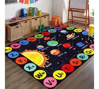 Luyemci Outer Space Solar System Indoor Throw Rug, 180x230cm, Puzzle Learning Alphabet Classroom Carpet, Cozy Thin Absorbent Carpets, Breathable Dirty Resistant Easy Clean Mat for Nursery