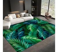 Luyemci Palm Leaf Area Carpet, 60x110cm, Tropical Jungle Green Leaf Entrance Rug, Foldable Cozy Durable Anti-Slip Rugs, Easy Clean Pet Friendly Low Pile Carpets for Dining Room Dorm Office