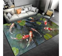 Luyemci Pond Koi Fish 3D Indoor Throw Rugs, 180x230cm, Fish Pond Duckweed Home Decor Carpet, Thin Low Pile Dirty Resistant Rug, Washable Pet Friendly Absorbent Floor Mat for Living Room Kitchen